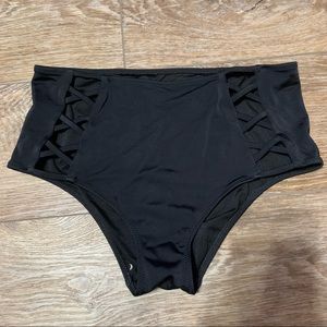 High Waisted Black Strappy Bikini Bottoms